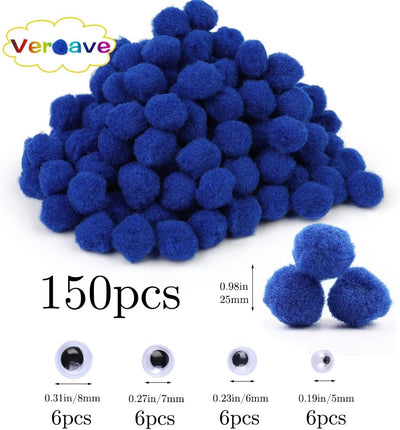 150 Pompones Azul Oscuro 1pulg para Manualidades