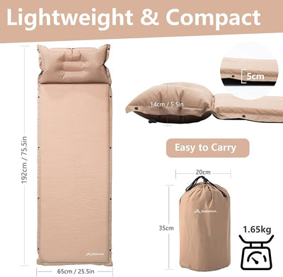 Colchoneta autoinflable espuma gruesa con almohada camping