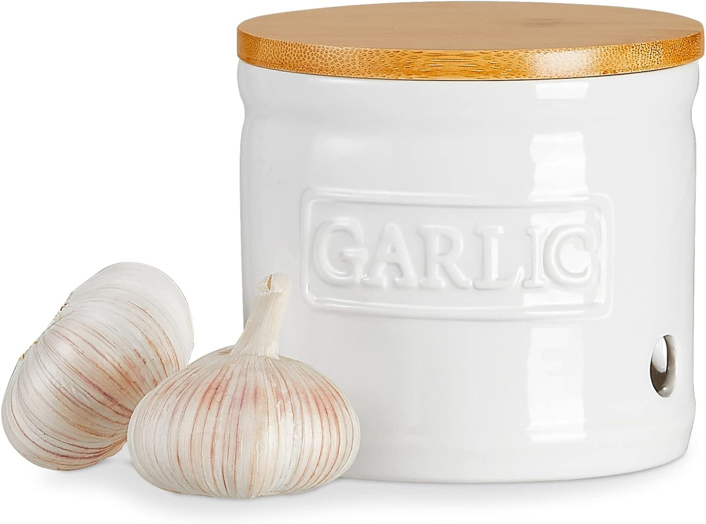 Recipiente ajos cerámica 4pulg blanco con tapa
