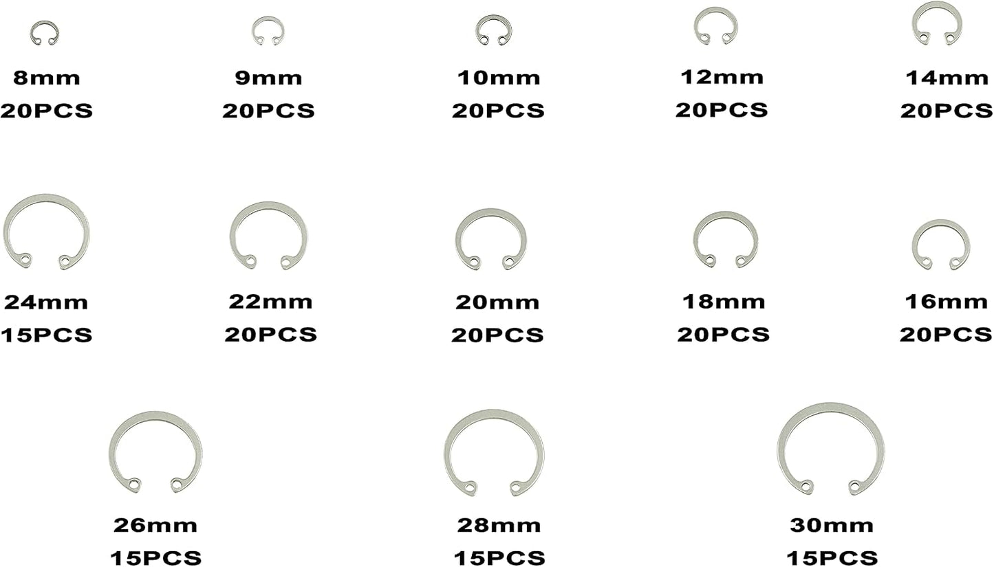 Kit anillos presión acero inox 304 8 a 1.181pulg