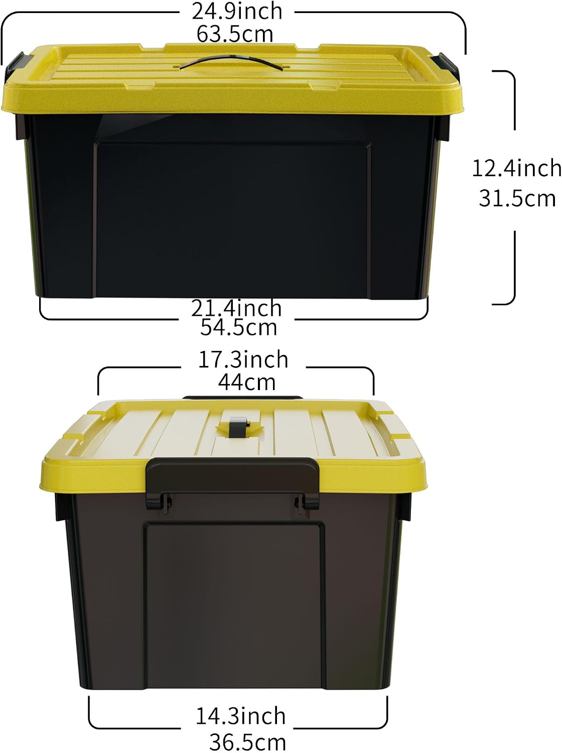 4 Cajas Almacenamiento Plástico 72qt Negro Amarillo