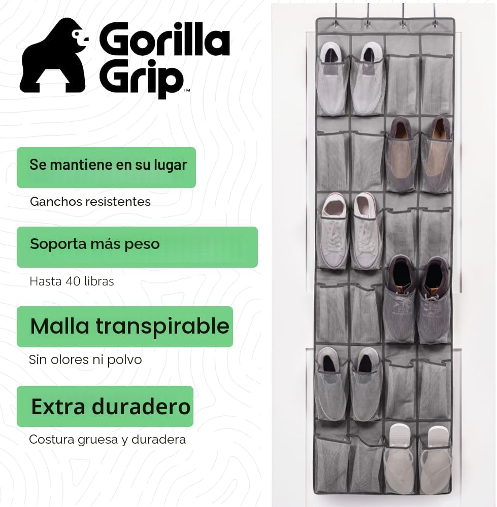 Zapatero para puerta 24 bolsillos malla 40lb color gris