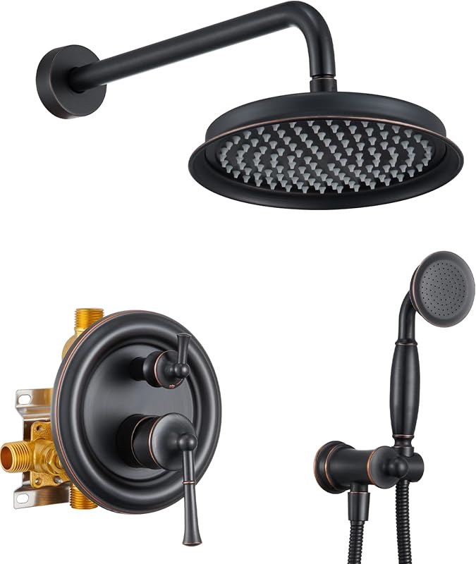 Cabezal ducha lluvia bronce con válvula presión 9"