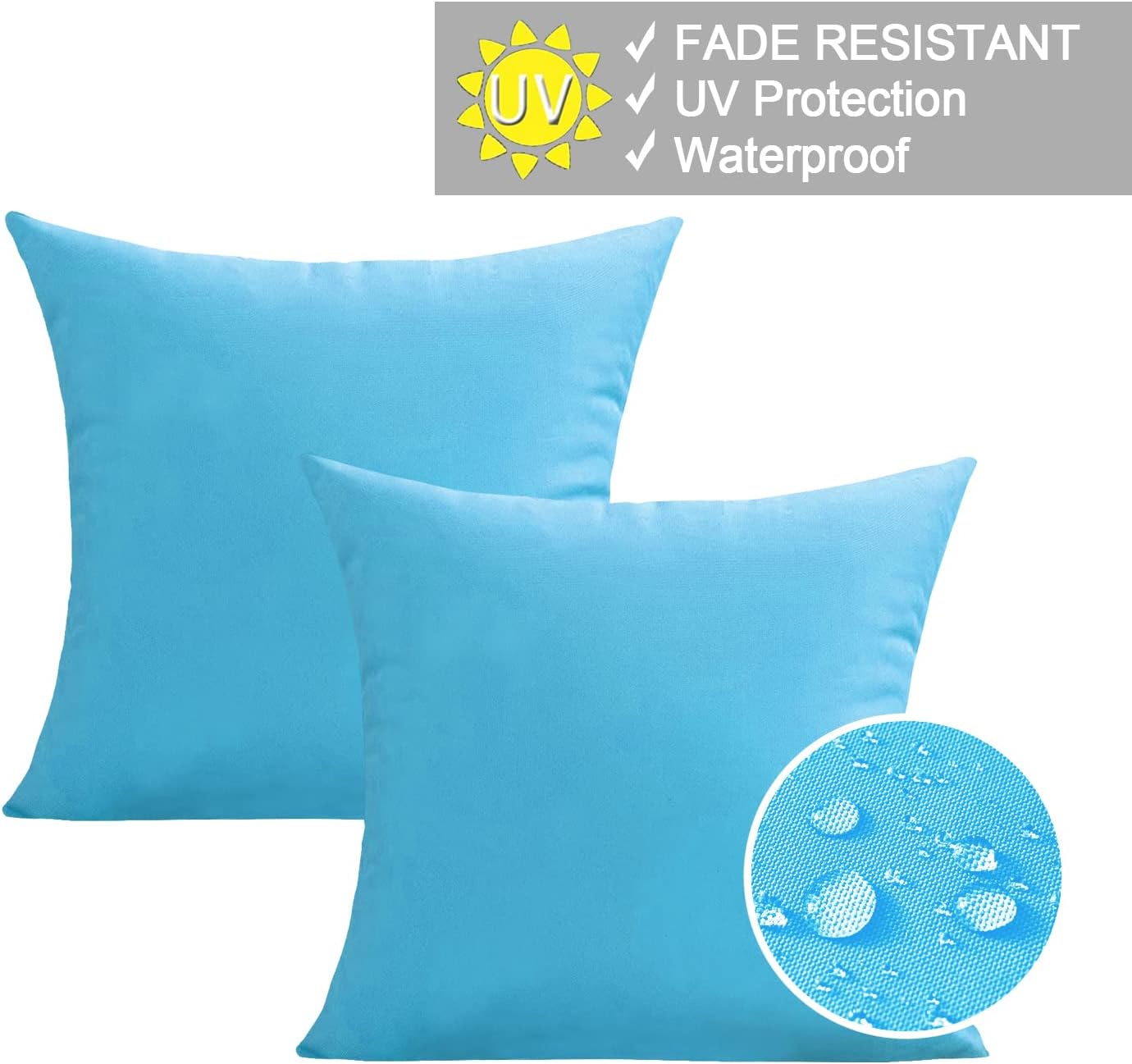 2 Pzas Fundas Cojín Exterior Impermeables 20x20" Azul