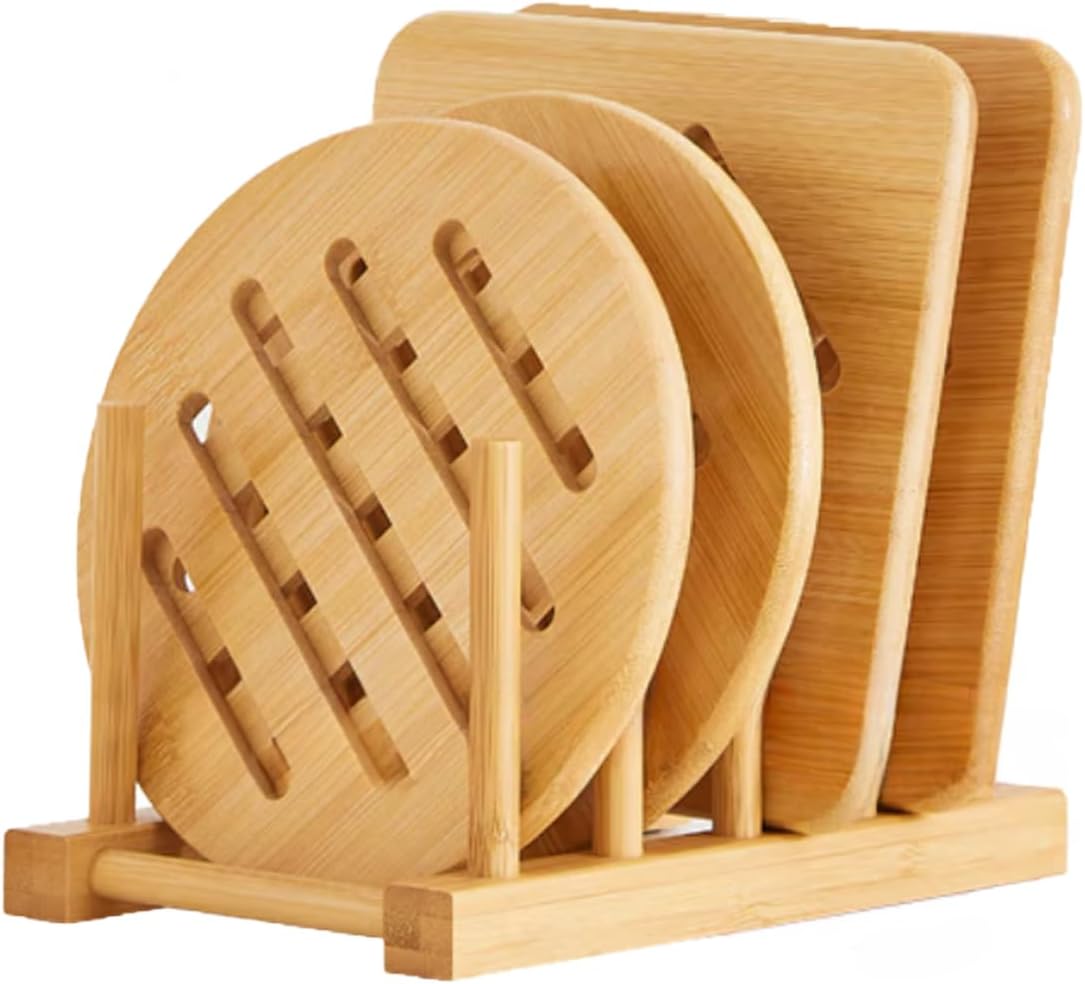 Salvamanteles bambú para cocina juego 4 pzas estante