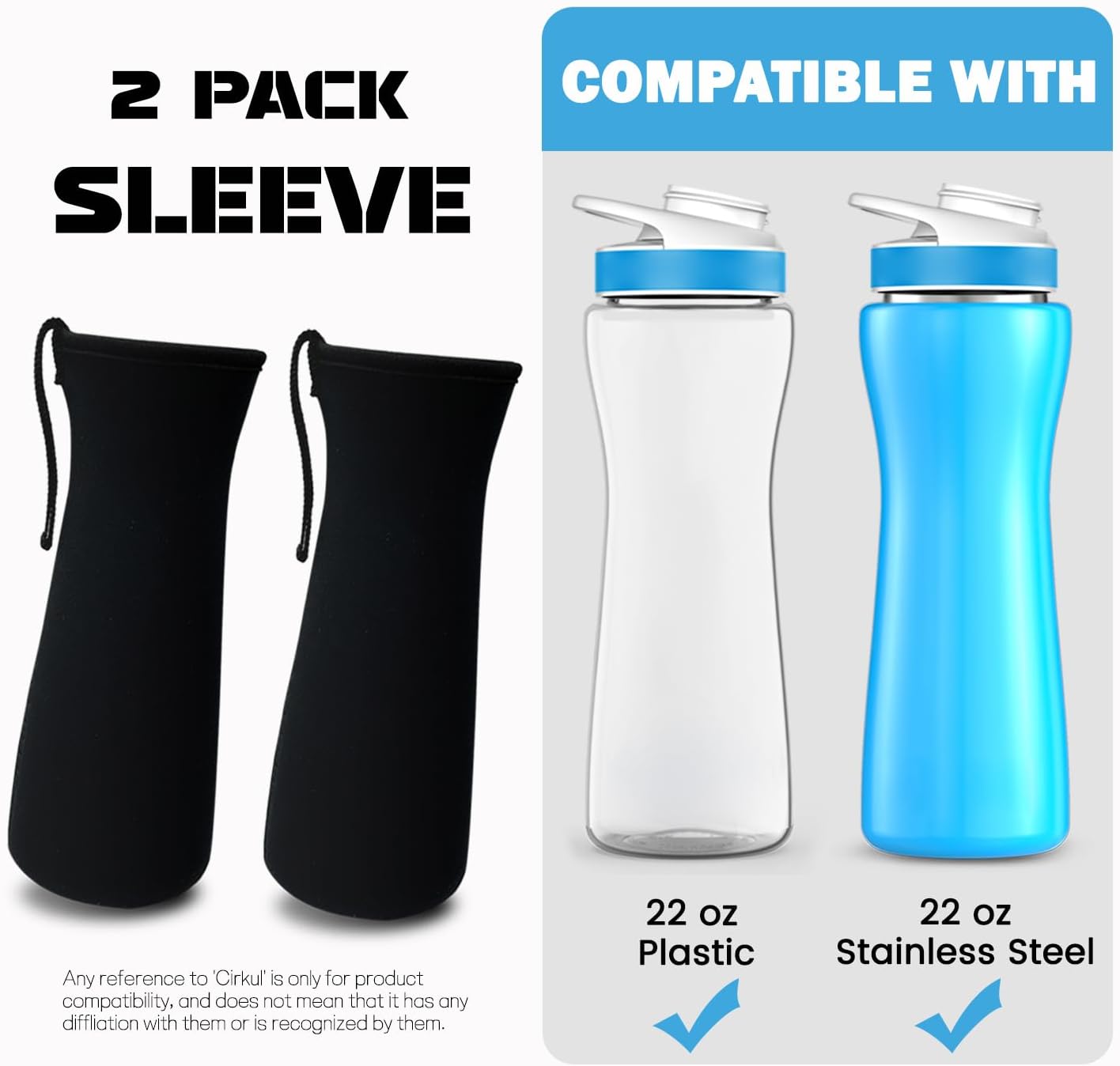 2 Fundas Cirkul Neopreno para Botellas 22oz Plástico y Acero Inox
