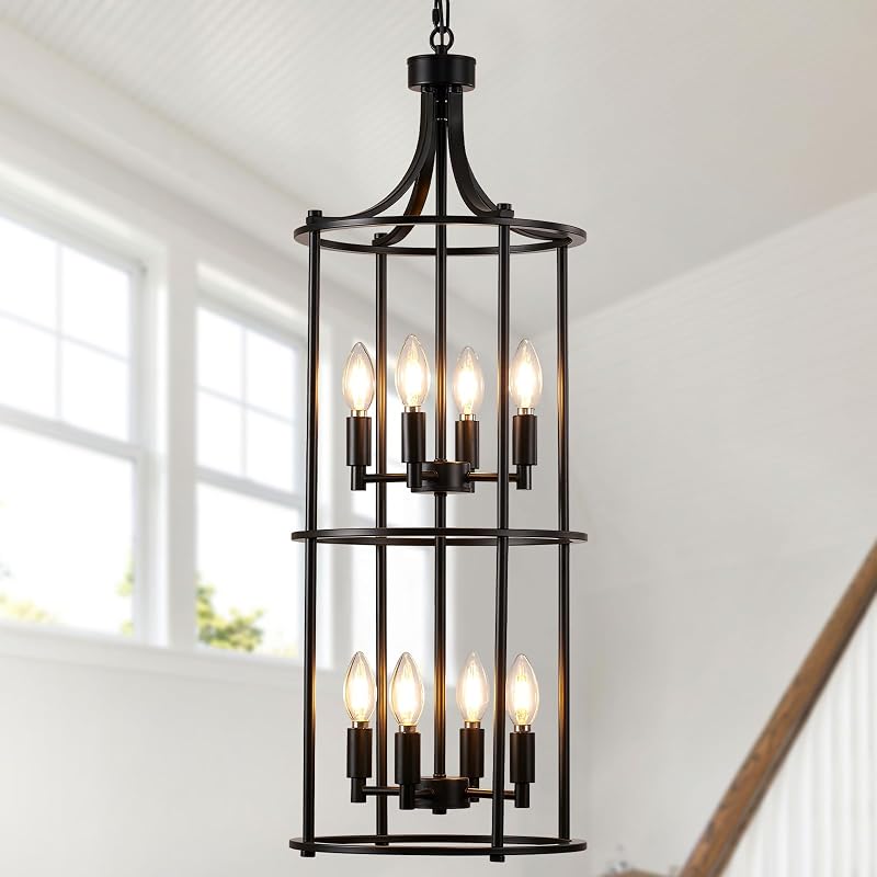 Candelabro vestíbulo lámpara araña negra metal estilo granja