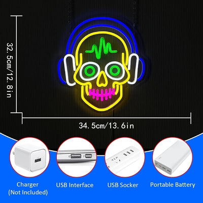Luces neón calavera decoración Halloween LED regulables USB