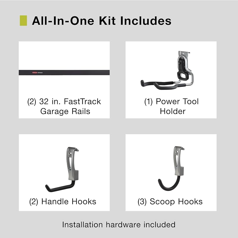 Kit 8 Pzas Riel y Gancho Negro/Gris para Colgar en Pared