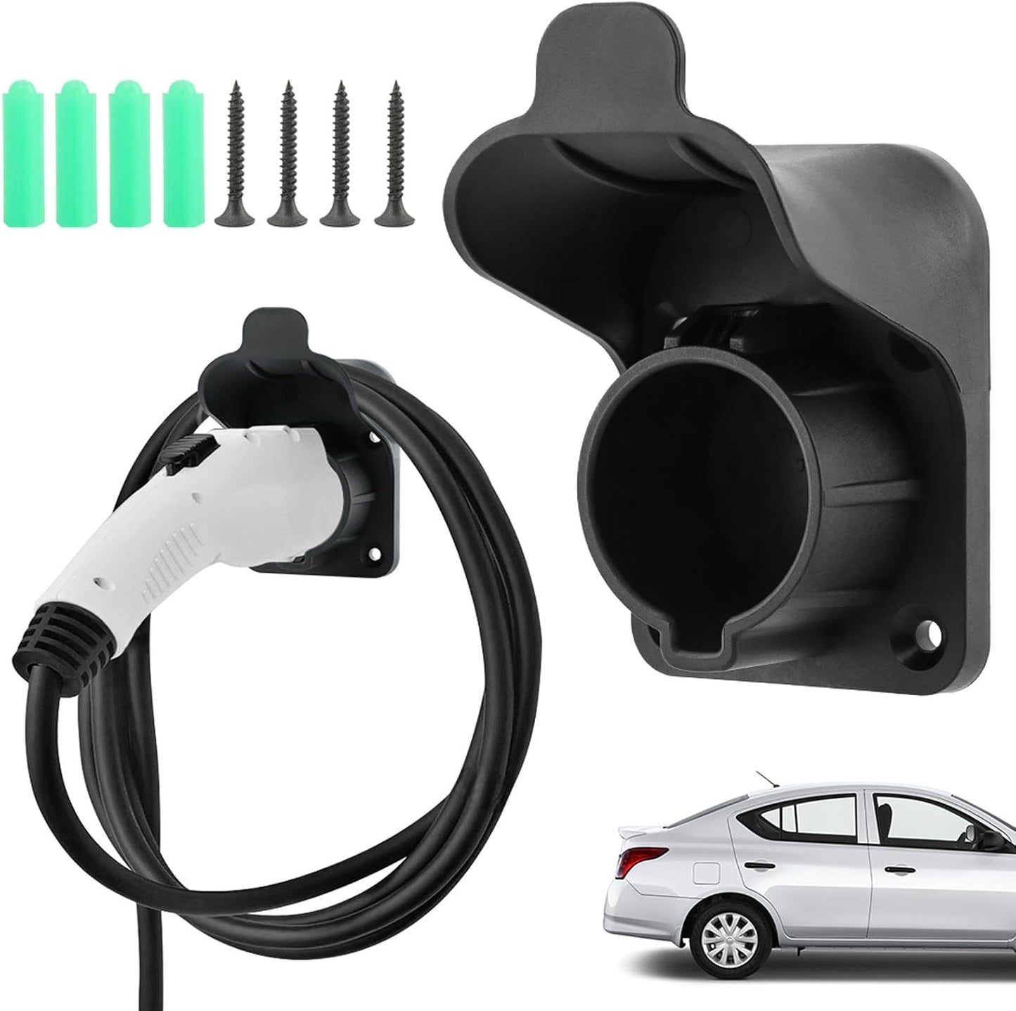Soporte pared cargador eléctrico SAE J1772 organiz. cables