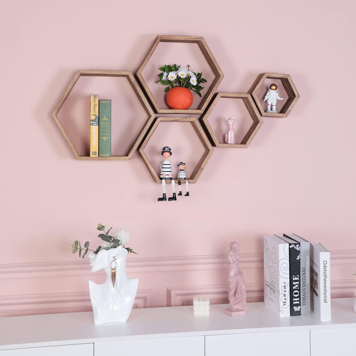 Estantes hexagonales de madera para baño cocina oficina