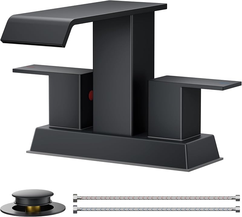 Grifo cuadrado baño cascada negro mate 4" 2-3 orificios