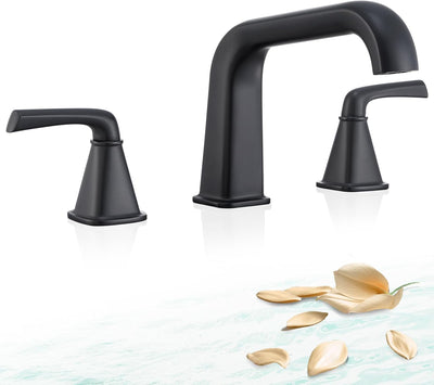Grifo bañera 3 agujeros negro mate alto flujo 2 manijas