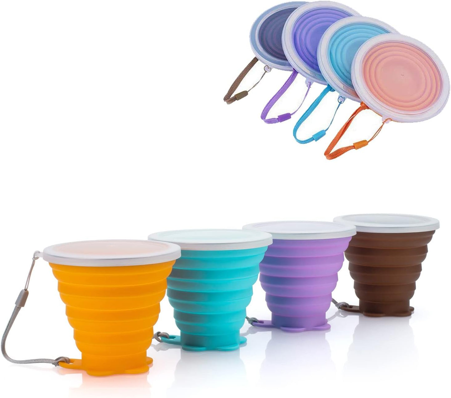 Taza viaje plegable silicona set 4 con tapa reutilizable portátil