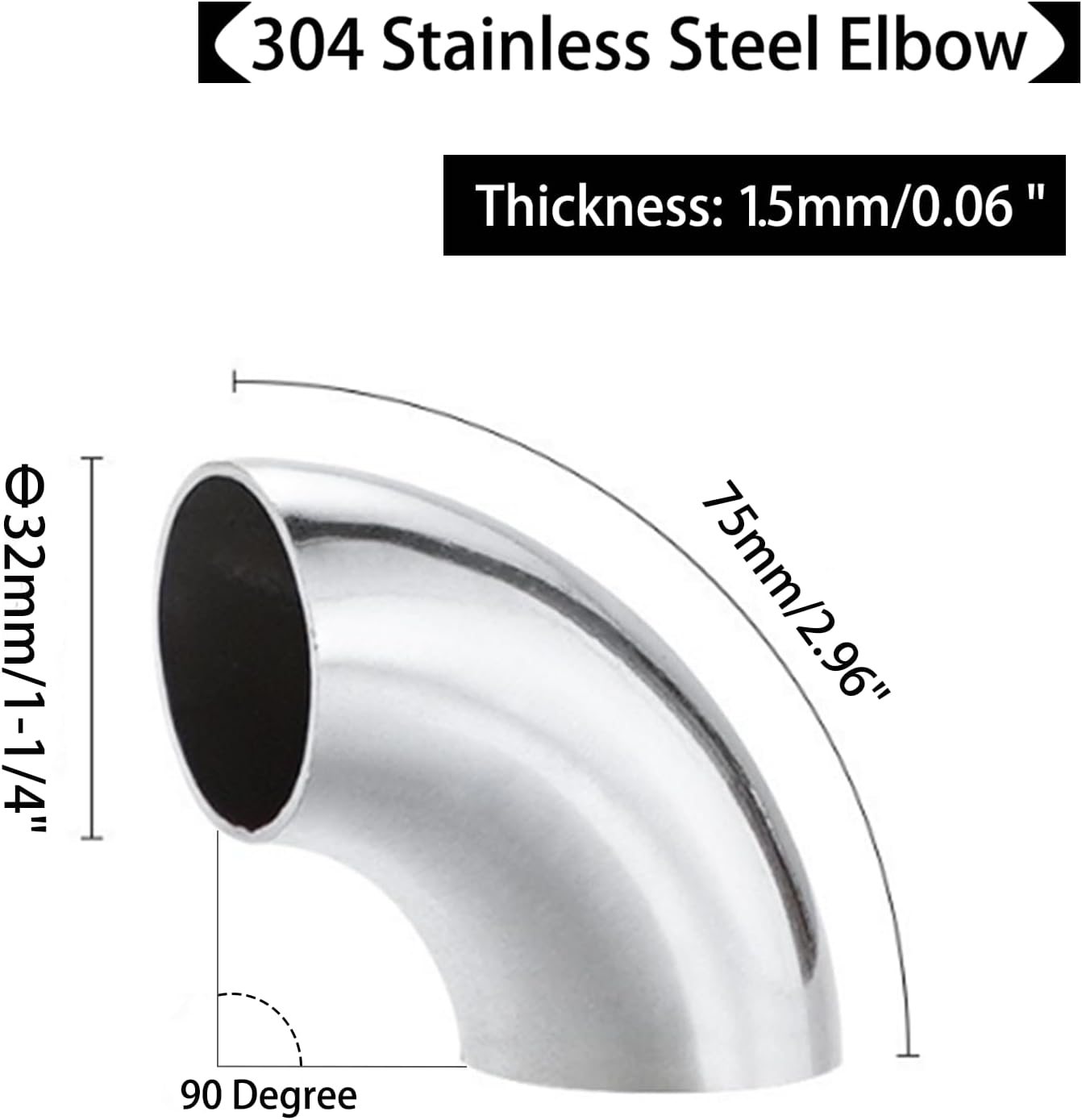 2 Codos Escape Acero 1-1/4pulg Codo Mandril Acero Inox 304 90grados