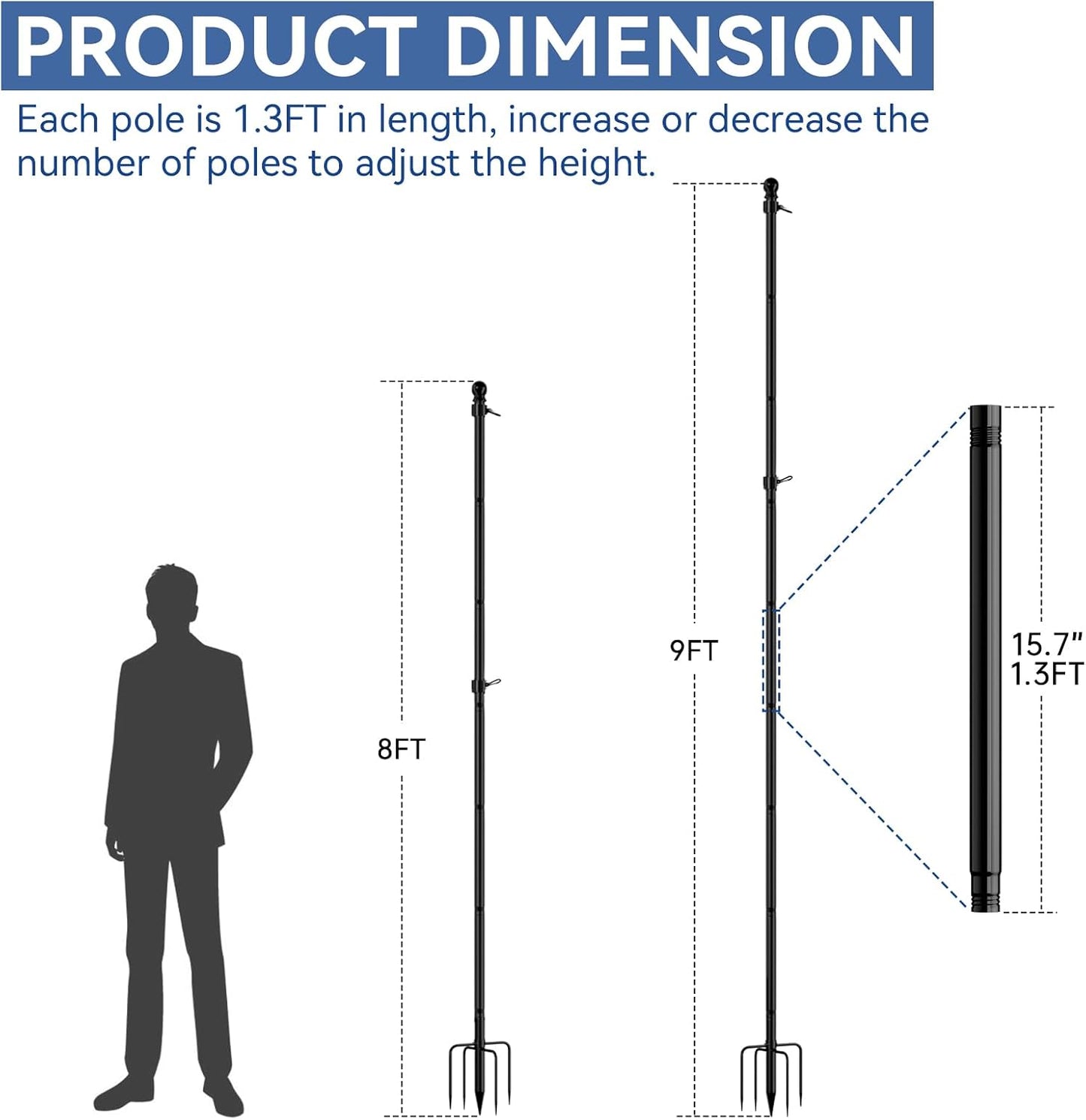 Mástil bandera acero inox 8ft base 5 puntas sin enredos