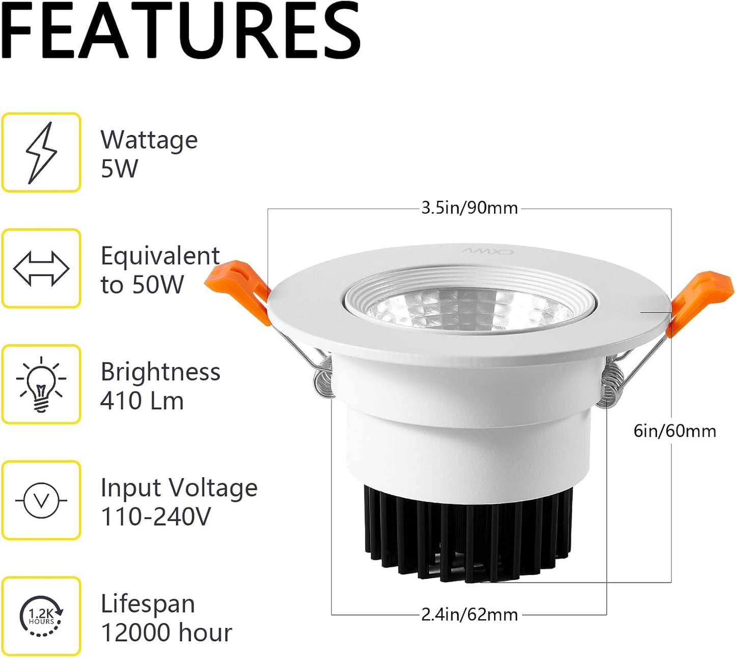 Lámpara empotrable LED 3pulg COB 5W 3000-6000K set 6