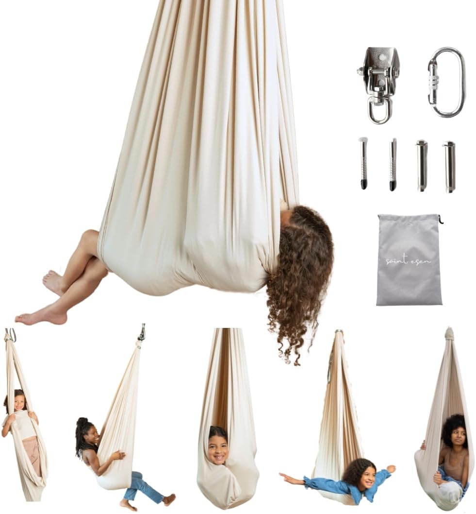 Columpio sensorial con accesorios giratorios tela beige