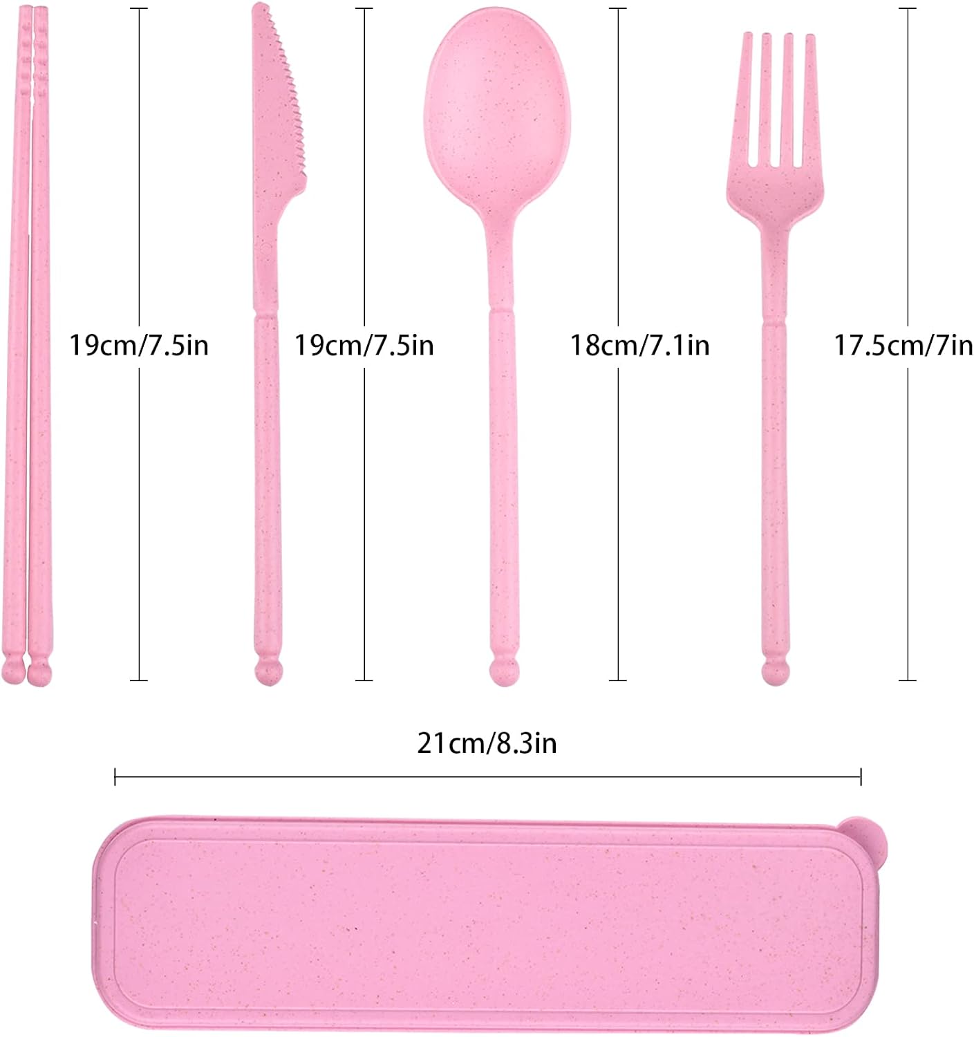 Juego cubiertos plástico reutilizables con estuche para viaje