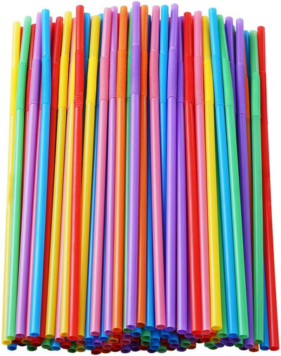 100 Popotes Plástico Coloridos 0.23pulg Diámetro 10.2pulg Largo