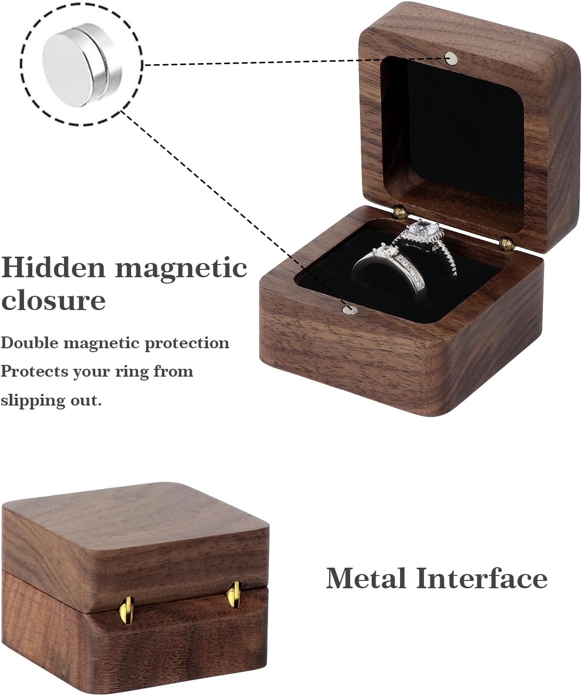 Caja madera anillos boda 2 ranuras vintage rústica
