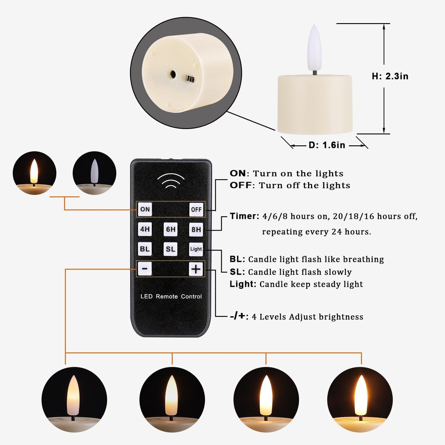 Velas LED recargables con control remoto 6 pzas para decoración