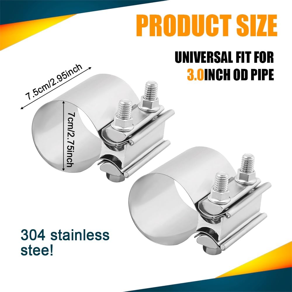 Abrazadera escape 3" set 2 pzas acero inox 304