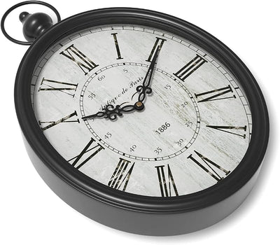 Reloj pared ovalado rústico vintage negro 15.5x10.5pulg