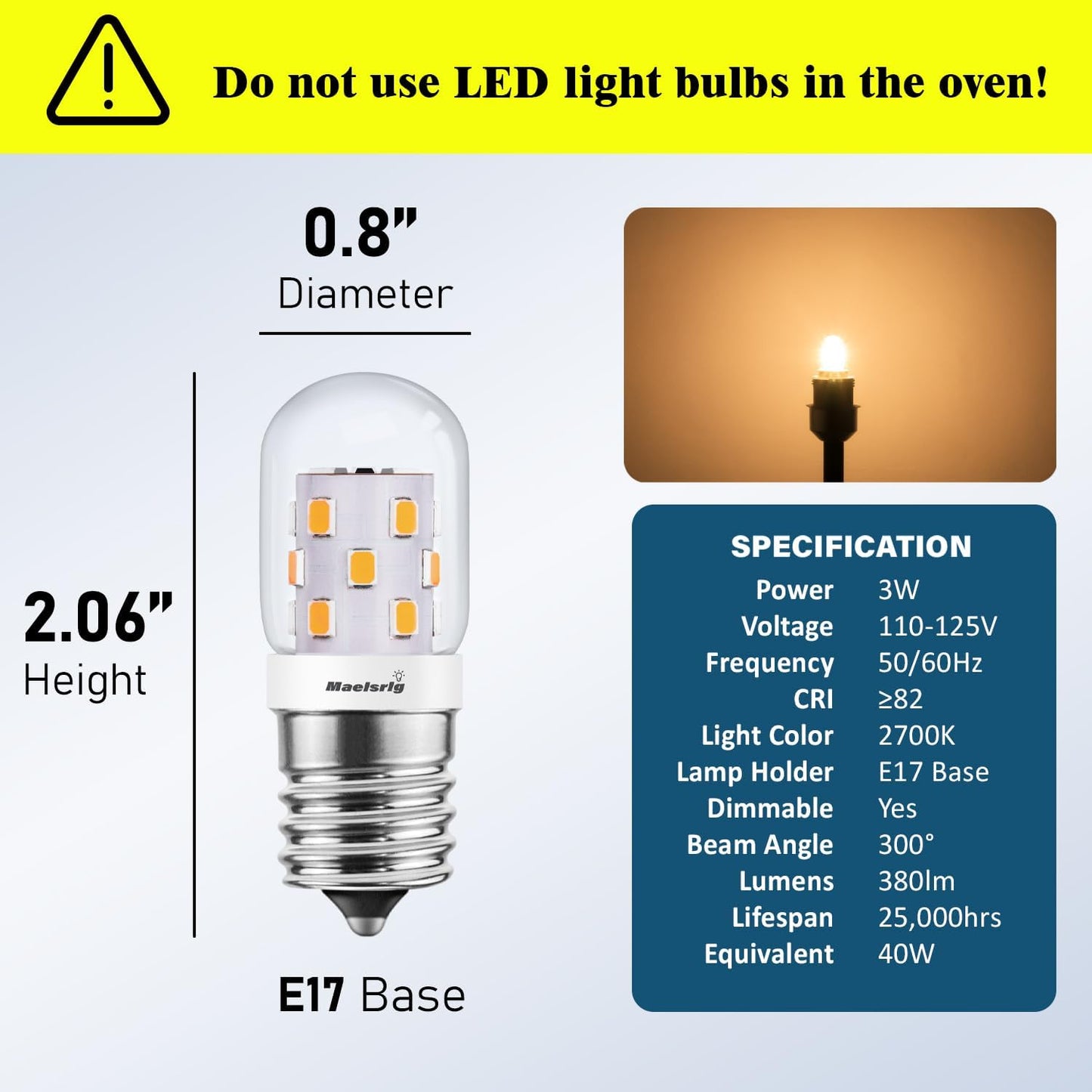 Bombilla LED E17 regulable para campana extractora 3W