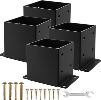 Base poste 6x6 4 Pzas anclaje valla acero negro 13gal