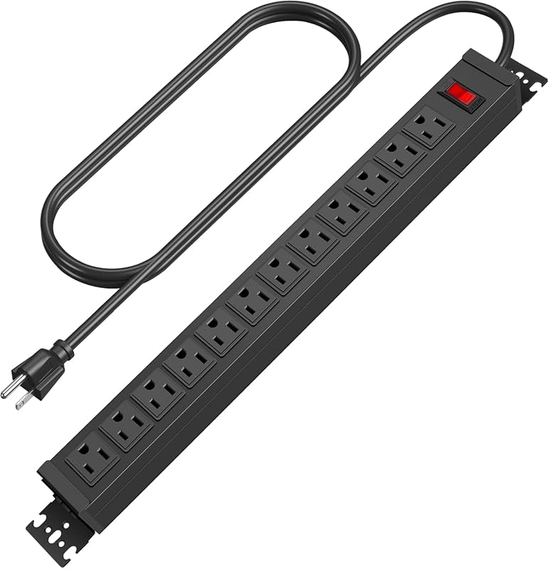 Regleta alimentación giratoria 12 tomas 3ft negro metal