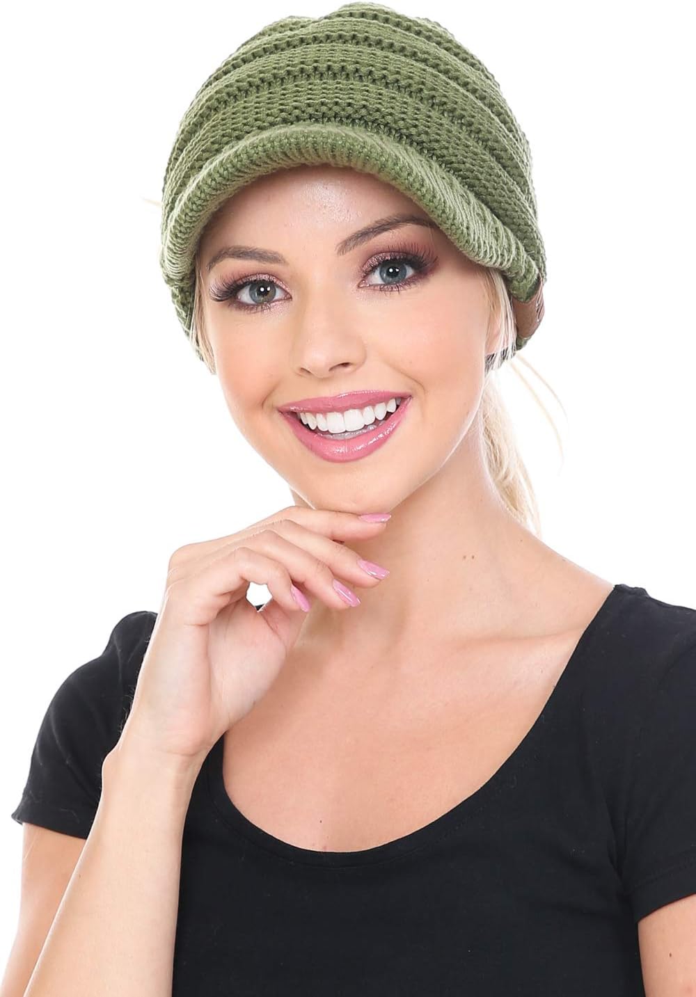 Gorro lana punto cálido con visera coleta