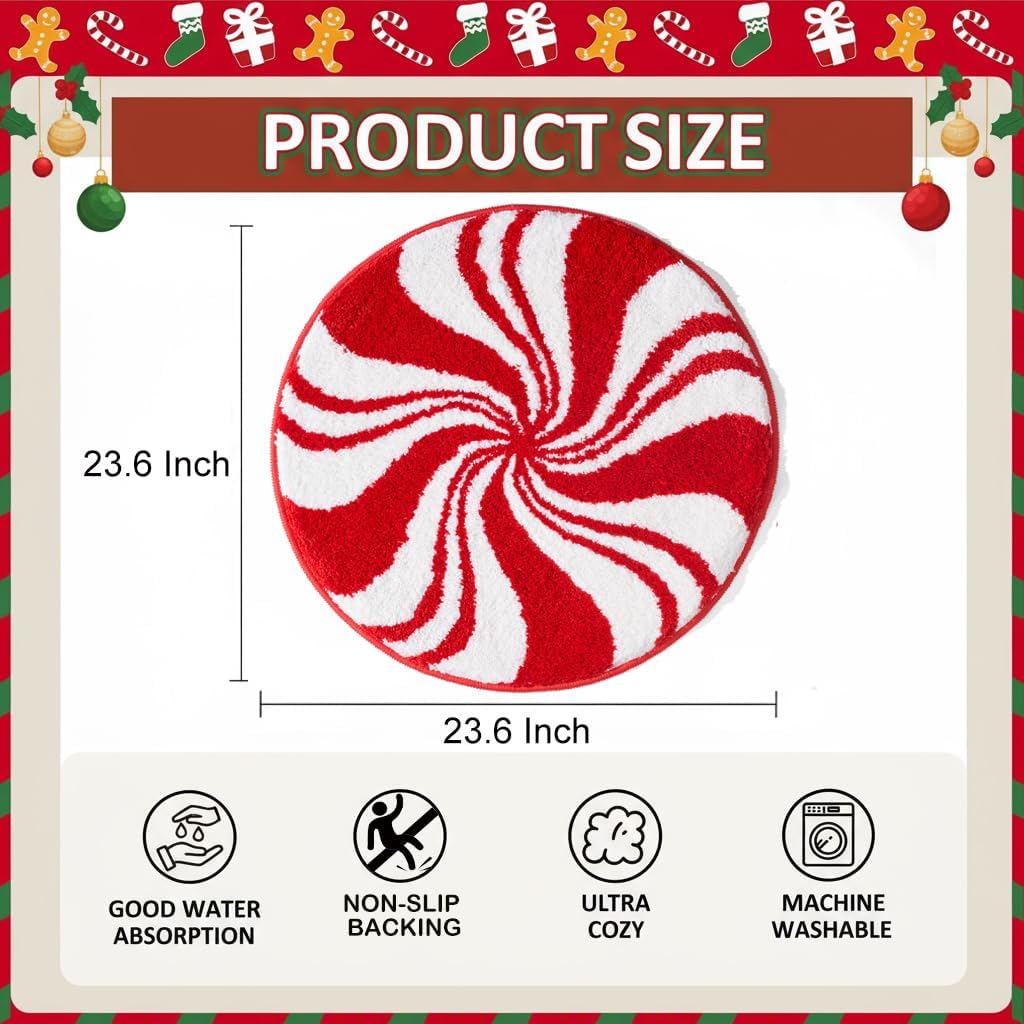 Tapete baño navideño bastón caramelo antiderrap lavable 24x