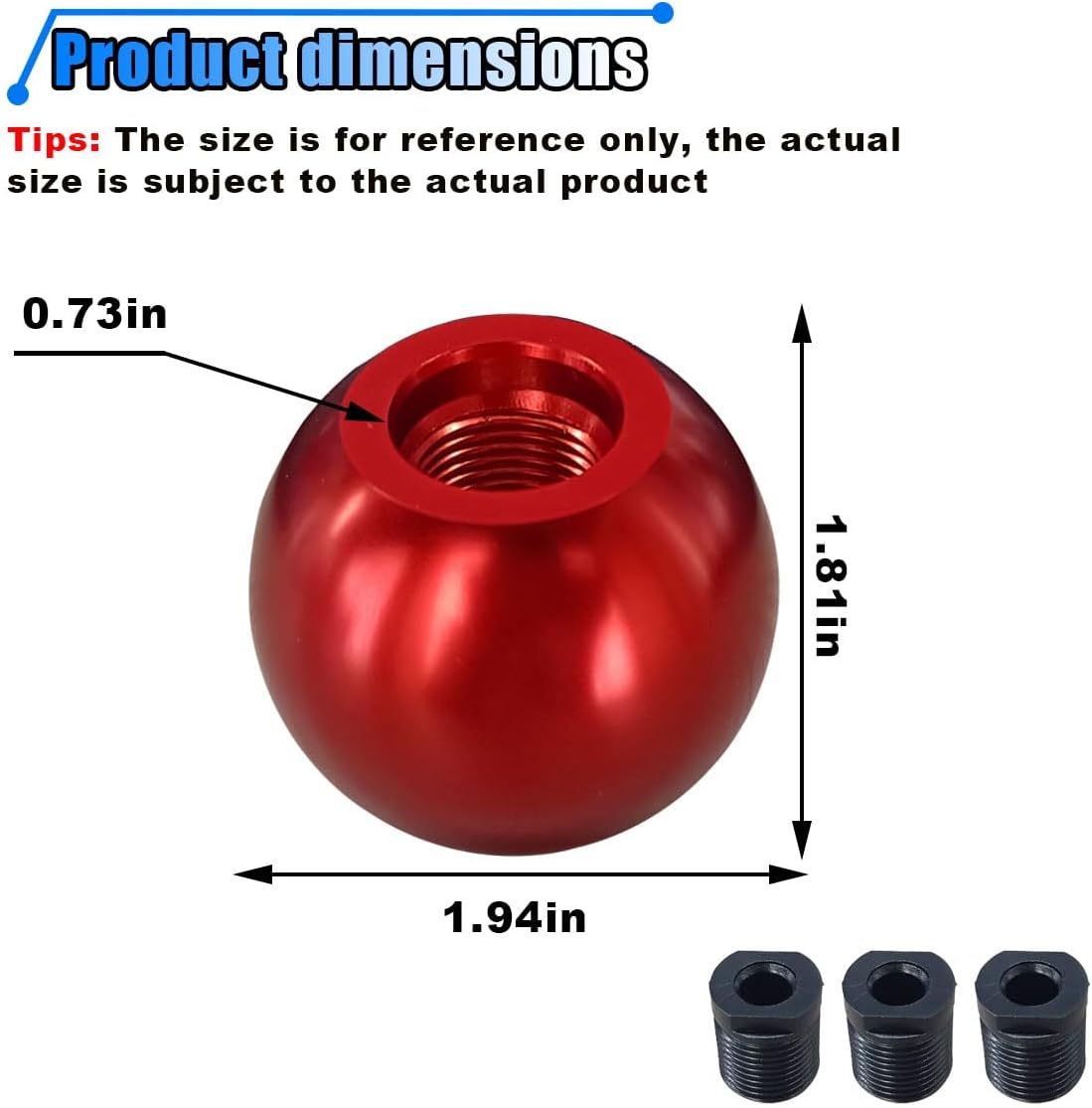 Pomo palanca cambios bola aluminio adaptadores M8 M10 M12 rojo