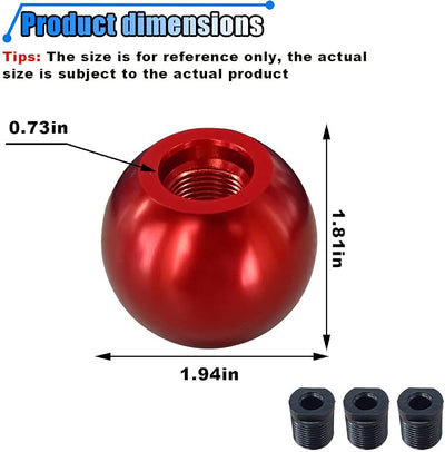 Pomo palanca cambios bola aluminio adaptadores M8 M10 M12 rojo