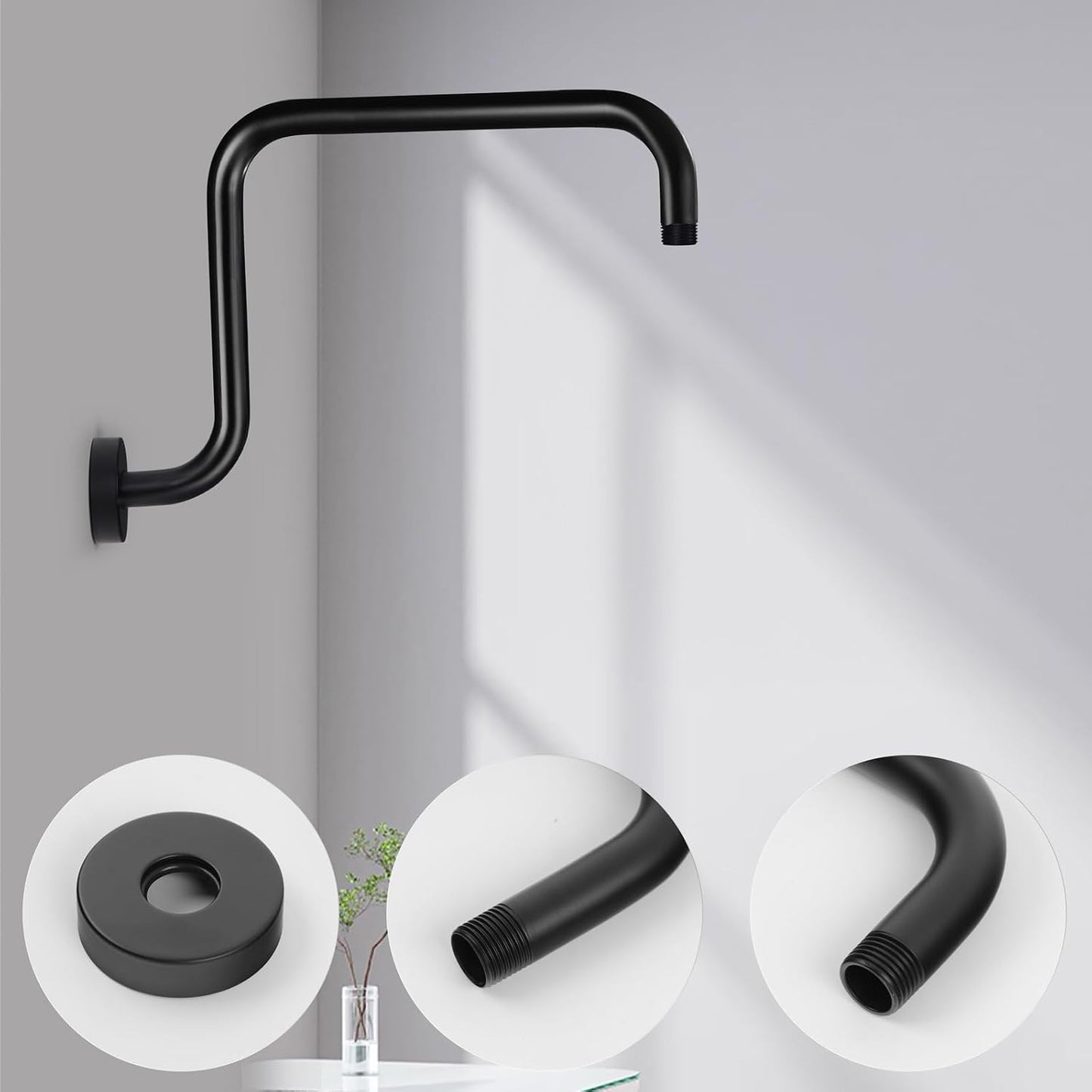 Brazo ducha forma S acero inox 13pulg negro mate