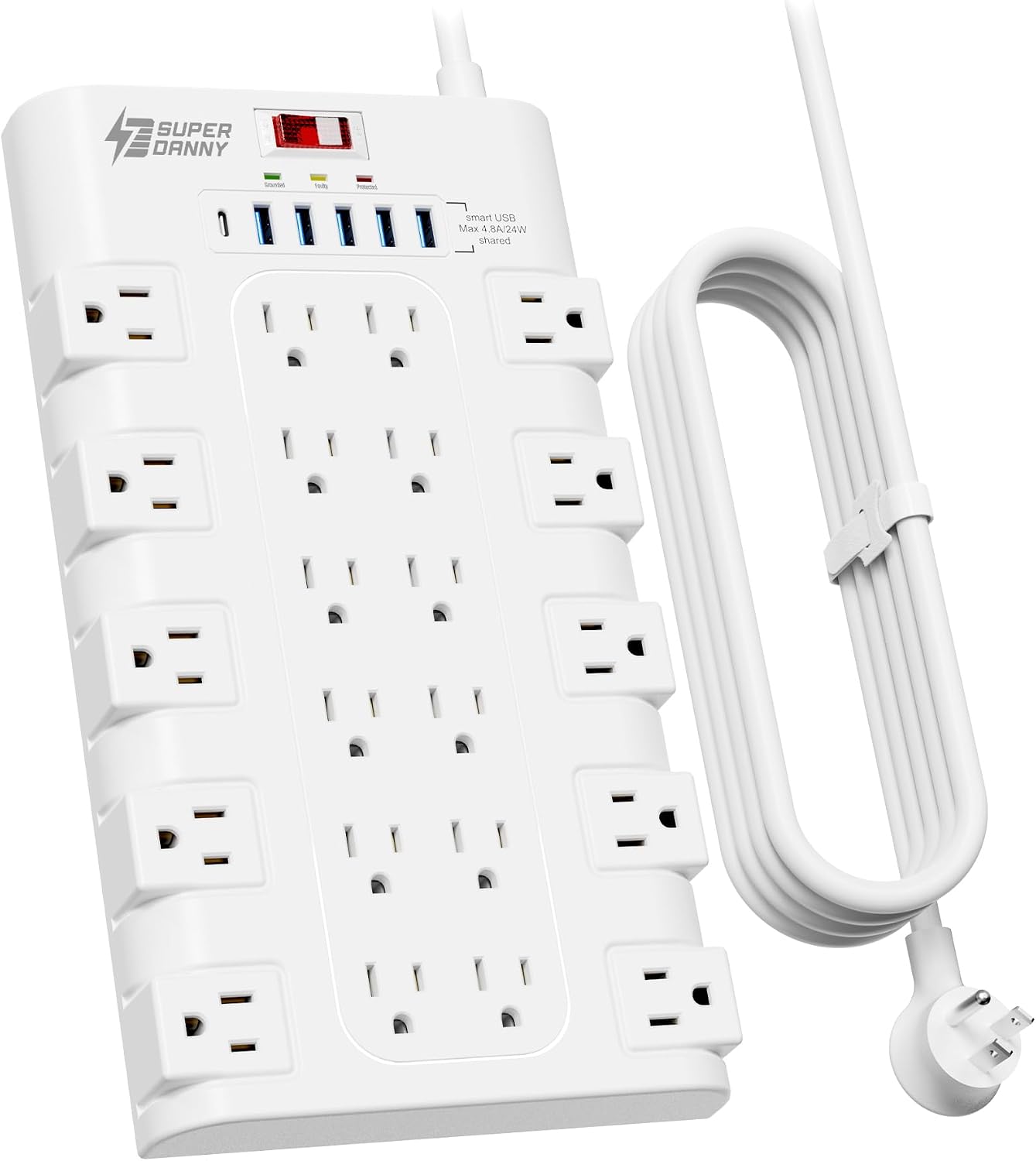 Cable extensión 10ft regleta 22 salidas CA 6 USB pared