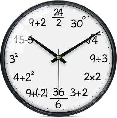 Reloj pared cristal 12pulg estilo matemáticas blanco
