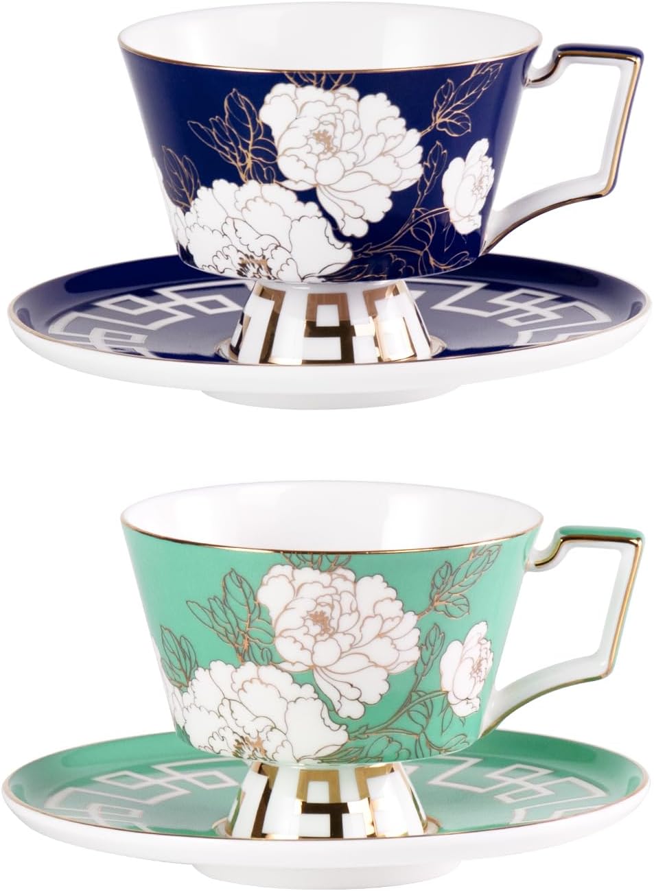 Set 2 Tazas Cerámica con Platillos para Espresso y Té 8.12oz