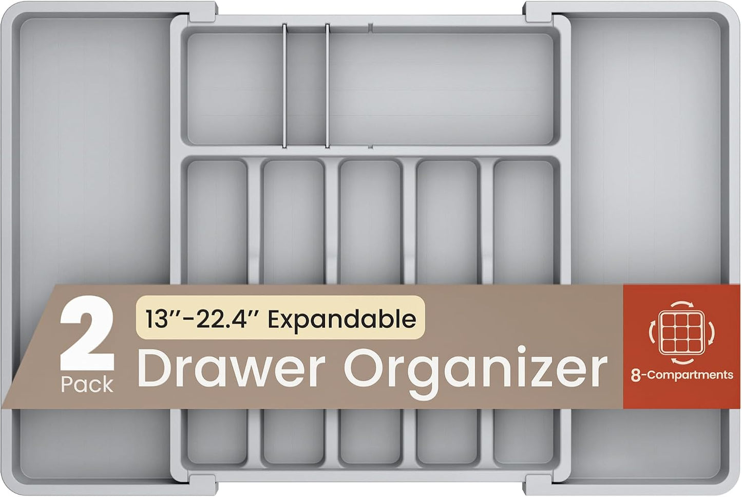 Organiz. cajones utensilios 13-22.4pulg 8 compart. gris