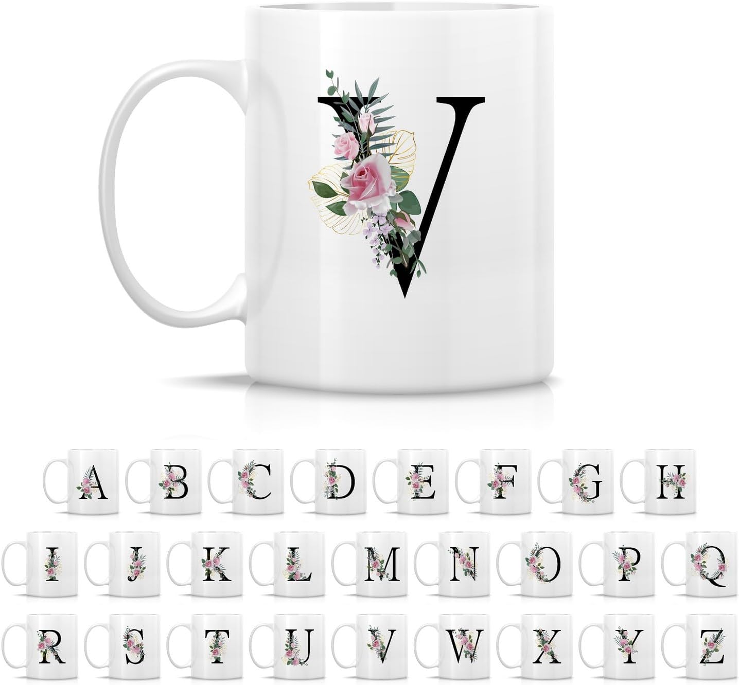 Ramo floral inicial con taza café 11oz regalo boda