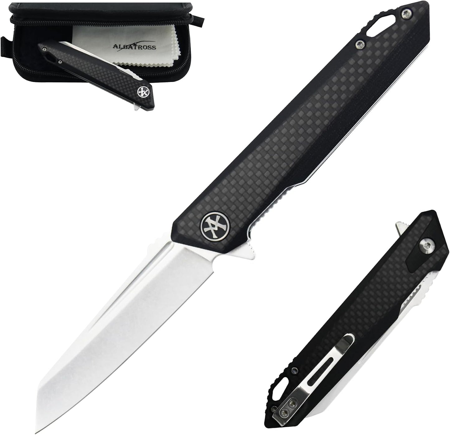 Cuchillo plegable EDC acero D2 mango G10 fibra carbono