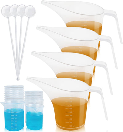 Set 4 Jarras Plástico 33.8oz con Embudos y Tazas Medidoras