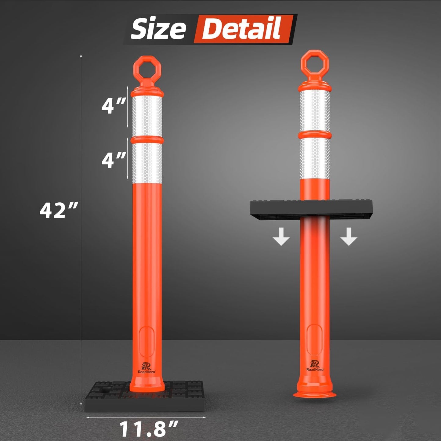 Poste delineador 42pulg naranja con collares reflectantes