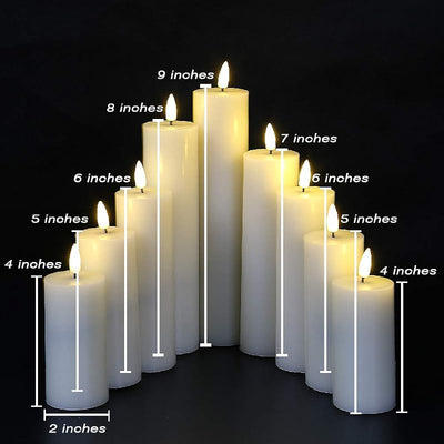 Set 9 velas pilar realistas sin llama marfil control remoto