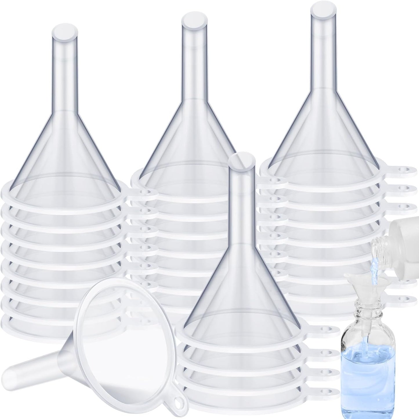 100 Mini Embudos Plástico Transparente para Botellas 1.22pulg