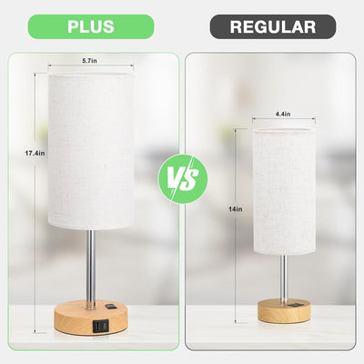 Lámpara táctil madera mesita noche con USB y carga