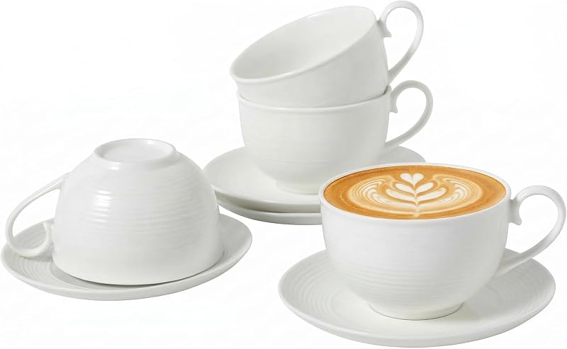 4 Tazas Cerámica Capuchino 10oz Blancas para Hogar
