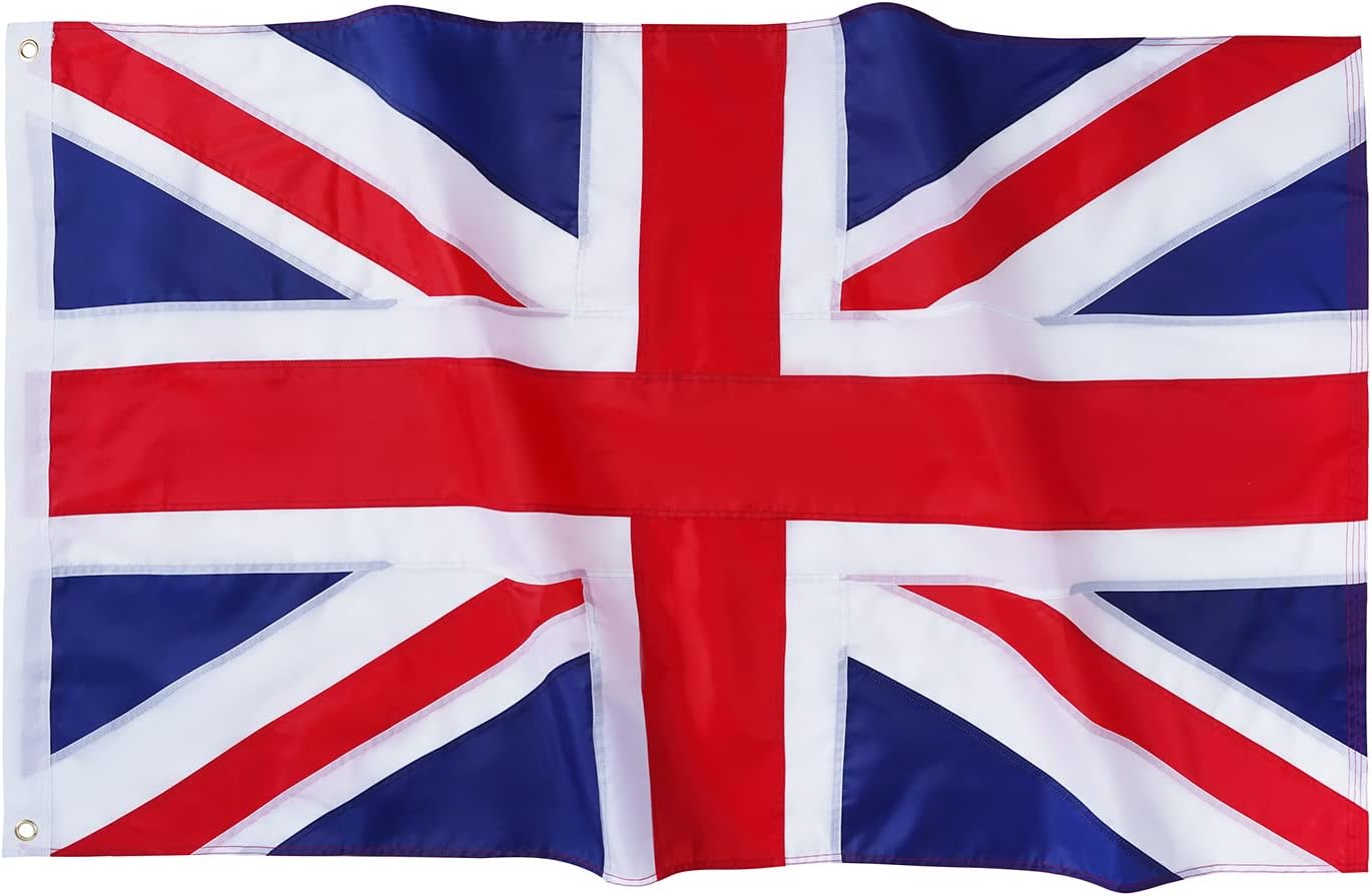 Bandera Reino Unido 3x5ft bordada rayas cosidas ojales latón