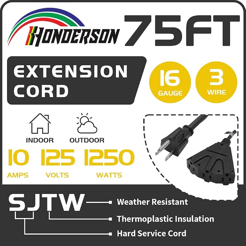 Cable extensión 3 salidas 75ft 16/3 SJTW negro certificado